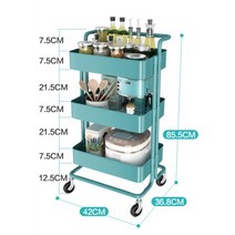 3단 4단 블랙 트롤리 무빙 선반 카트 웨건 이동식 주방 수납장, 그린/3층