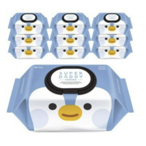 슈퍼대디 프랜즈 펭귄 유아물티슈 캡형, 10팩, 80매