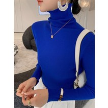 여성 목폴라 니트 티셔츠 초록 코발트블루 녹색 남색 니트스웨터