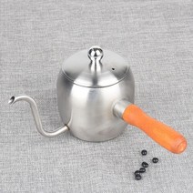 커피포트 드롱기 커피드립퍼 핸드드립주전자 커피머신 500ml 304 스테인레스 손으로 끓인 커피 포트 일본식 나무 손잡이 뚜껑이 있는 물방울형 슬림 주전자 커피 기구, 은