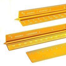 건축 및 엔지니어링 스케일 눈금자 세트 영국식 측정 30.5cm(12인치) 건축가 학생 제도공 및 엔지니어용 블랙 레이저 에칭 알루미늄 건축가 삼각형 눈금자, Architect&Engineer&Straight, Gold