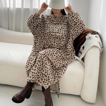 봉시스터즈 오버핏호피롱원피스 롱원피스 겨울원피스 긴팔 긴소매 기모 호피 레오파드 빅사이즈