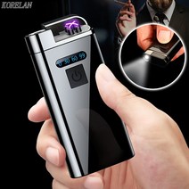 더블 아크 USB 플라즈마 충전 라이터남성용 LED 전원 디스플레이 조명 가능 선물용라이터, 1개, 블랙