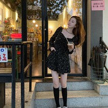 꽃 스퀘어 칼라 드레스 여성 가을 새로운 부드러운 바람 달콤한 요정 치마