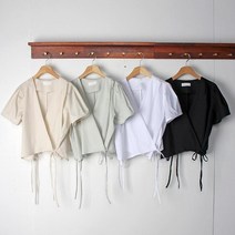 국내산 러블리한 데일리룩 면 브이넥 랩스타일 무지 반팔 블라우스