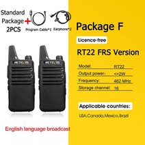 RETEVIS 2 pcs 미니 워키 토키 PMR 446 휴대용 양방향 라디오 ht PTT 워키 토키 RT622 휴대용 라디오 사냥 카페 RT22, CHINA_F FRS 2PCS