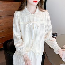 봄 남방 통근 러블리 숙녀 쉬폰 풀오버 셔츠 소매 칼라