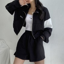 스윗라떼 배색 크롭 집업 밴딩 반바지 트레이닝세트 3color