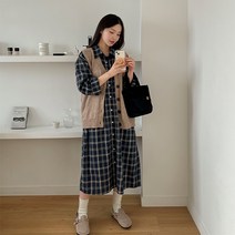 블루밍 기모 체크 롱 원피스 68333 빅사이즈 여성의류