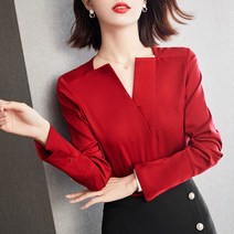 넷투넷코리아 여성 브이넥 슬림 쉬폰 무지 블라우스 오피스룩 정장
