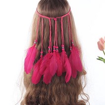 패션 깃털 머리띠 Boho 깃털 비즈 꼰 리본 머리 장식 인도 깃털 헤어 로프 모자를 쓰고 있죠 부족 헤어 액