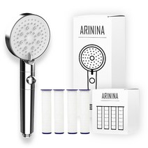 아리니나 필터샤워기 6단 분사조절 온오프 샤워기 헤드 나노섬유 필터 리필 각도조절 거치대 샤워줄, 샤워기+필터4개, 실버, 1개