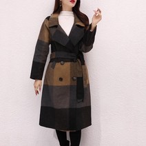 체크 하프 코트 모직 벨트 코트