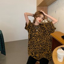 레오파트 프린트 여성 여름 반팔티셔츠 호피 루즈핏