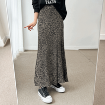 가을 레오파드 호피 플리츠 주름 밴딩 머메이드 롱 스커트 2color