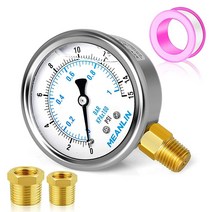 MEANLIN MEASURE 0~100Psi 스테인리스 스틸 0.6cm(1/4인치) NPT 6.4cm(2.5인치) 페이스 다이얼 액체 충전 압력 게이지 WOG 워터 오일 가스 하단, Lower Mount