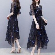 여름 여성 원피스 브이넥 쉬폰 나팔소매 데일리 예쁜 언발란스 캐주얼 롱원피스 빅사이즈 C88
