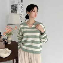 러블리감성 소림 트임 단가라 니트티셔츠