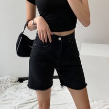 [에이진] 커팅 하프 데님 팬츠