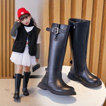 스트랩 가죽 블랙 초등 여아 방한 기모 키즈 롱 부츠 댄서화 주니어 아동 장화 워커 166~226