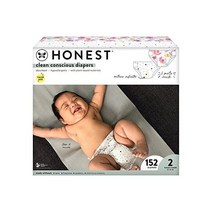 The Honest Company 클린 컨셔스 기저귀 | 식물 기반의 지속 가능한 | 거북이 시간 + 점 및 점선 | 슈퍼 클럽 박스 크기 2(12-18파운드) 152개, 사이즈 2, Young at Heart + 장미꽃