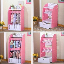 강아지 고양이 옷장 반려견 용품 산책 옷 정리 옷걸이, 핑크 + 더블  + 서랍 + 행거 불독