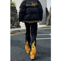 스트리트 스트릿 불꽃 화염 자수 데님 팬츠 청바지 힙합 와이드 팬츠 철권 카즈야 진 바지