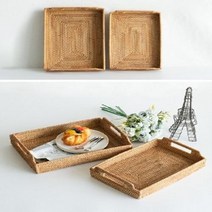 라탄 사각 손잡이 트레이 쟁반 2p set, 2개