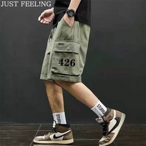 JUSTFEELING 오버핏 트렌디 여름반바지 전술 남성 5부팬츠 반조거 팬츠 빅사이즈 데일리 반바지 3color