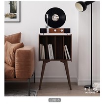 LP수납장 레코드판 LP 랙 LED 북유럽 원목 보관함 4단 턴테이블 사이드 테이블, 월넛