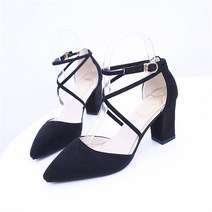 여자 가을 세무 스트랩 펌프스 하이힐 구두
