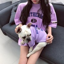 강아지커플룩 견주 올인원 여름옷 실내복 반팔 애견 cl-8403, 퍼플