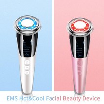 뷰티디바이스 5 in 1 휴대용 핫 콜드 메이크업 리무버 EMS LED 광자 테라피 페이스 리프트 롤러 마사지 딥 클리닝 장비, White With Box