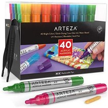 마커펜 마카 일러스트펜arteza 아크릴 페인트 교체 가능한 칩이있는 잠금 캔버스 유리 도자기 플라스틱 용 컬러 ​​펜 20 색 세트, 40개 세트, 멀티 컬러