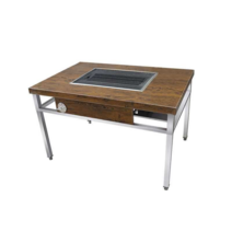 고기집 식당 고기 불판 창업 식탁 테이블 스테인레스, 나뭇결 120x80 그릴팬40x40