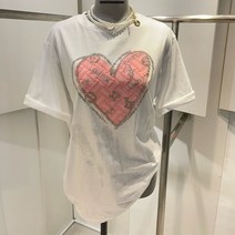 라임브릿지 하트 실버 보석 반팔 티셔츠