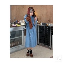 496948 여성 데일리 원피스 봄 여름 세련된 레트로 모던 데님 셔츠 드레스 여성용 가을 슬리밍 캐주얼 프렌치