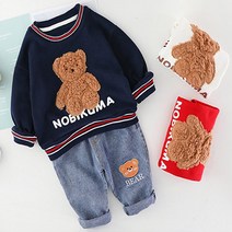 루라줌) 아동 6개월 키즈 어린이 남아 여아 돌아기 두돌 캐릭터 테디베어 부들 상하복 세트 긴팔 맨투맨 청 데님 바지 캐주얼 봄 가을 간절기 어린이집 등원룩 외출복 옷선물 북유럽