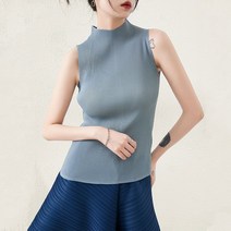 플리츠 탑 7043 민소매 얇은 하프 터틀넥 주름 슬림핏 학부모 룩 20대 30대 40대 50대 60대 여자 마담
