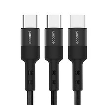 에코아미 C to C 타입 60W 고속 충전 케이블 3개, 2m, 블랙
