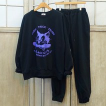 카툰캣 프링팅 밴딩 봄 맨투맨 조거 상하 트레이닝세트