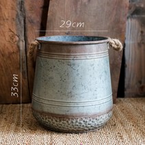 빈티지 양철 바스켓 인테리어 레트로 철 양동이 양철 철제 통 식물 꽃 병 장식품 소품, 빈티지 러스트(대)