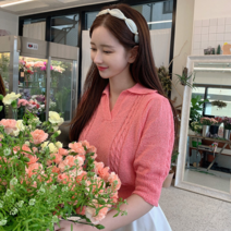 얀새 카라 꽈베기 반팔 니트