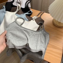 쫄나시 [JNSTORY] 가슴 패드가있는 탄성 스레드 코튼 짧은 스타일 바닥 민소매 서스펜더 탑 나시 크롭티