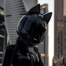 고양이 귀 헬멧 자전거 전동 킥보드 라이딩 헬멧, 블랙캣 블랙렌즈 블루투스 헤드셋, M