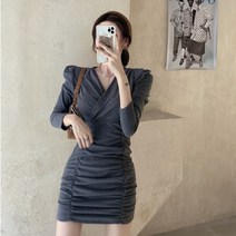 (조기품절예상)V넥 슬림핏 하이웨이스트 원피스