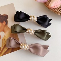 (오늘발송)진주 큐빅 핸드메이드 공단 리본 기본 자동머리핀