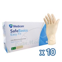 메디콤 세이프베이직 이지핏 라텍스 장갑 아이보리 L 1박스 (10개입)