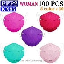 성인 FFP2 5 중 안면 보호 마스크 KN95 15 색 검정색 패브릭 FFP3 필터 호흡기 fpp2, [09] YC95 WOMAN  100, 한개옵션1