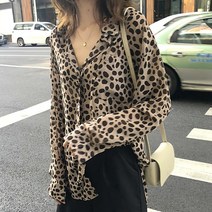 레오파드 호피 넥카라 블라우스 (쉬폰 루즈핏 블라우스 3col dcam1113)